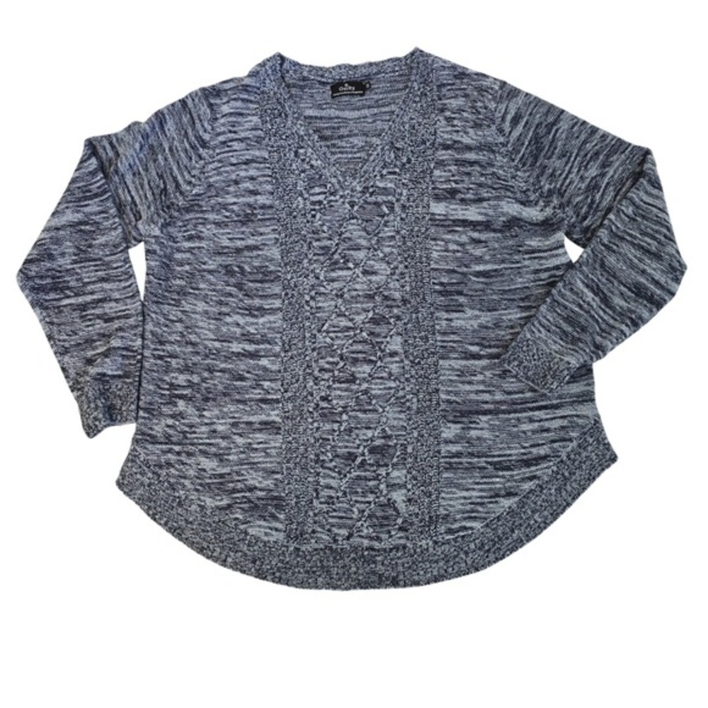 Guilty Women's Blue Marled Cable Knit V-Neck Sweater Plus Size 2X